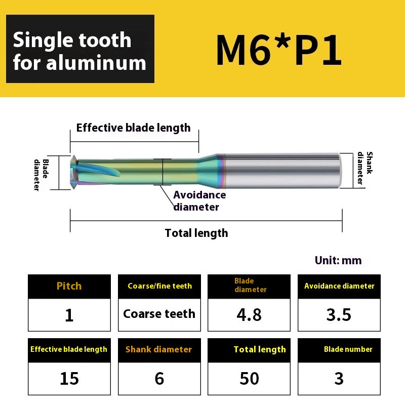 2135-65° aluminum with colorful thread milling cutter lengthened single tooth three-tooth full thread machining center tungsten carbide milling cutter M3M4M5 Shandong Denso Pricision Tools Co.,Ltd.